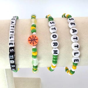 Seattle Storm Bracelets – WNBA Game Day Jewelry – Green & Yellow Beaded Stack, Basketball Gift, Seattle Fan Accessories, Basketball Jewelry