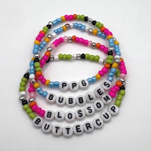 Powerpuff Girls Beaded Bracelet, Buttercup, Blossom, Bubbles, PPG Friendship Bracelet, Handmade Stretch Jewelry, Pink, Orange, Blue, Green