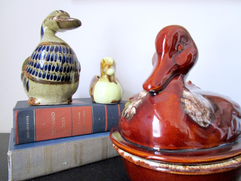 Mexican folk art cobalt blue speckled South American decor. green Vintage Tonala Duck Pottery tan ceramic bird Hand painted