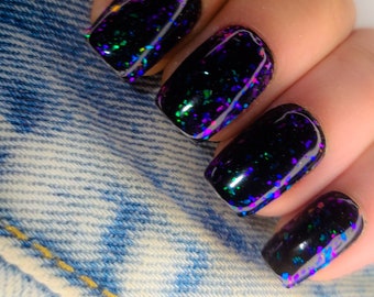Iridescent Flakes Gel Polish - Clear Gel Polish with Color-Changing Iridescent Flakes - Purples, Greens, Blues flakes #002