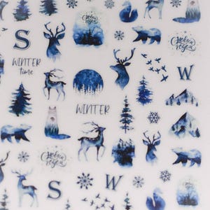 Christmas nail stickers-Winter nail stickers-Winter nail decals-Reindeer Nail Stickers-Winter Nail Art-Blue christmas nail stickers-Nail art