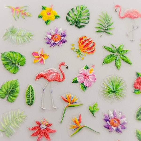 Summer Nail Stickers | Flamingo Nail Stickers | Tropical Leaf | Tropical Flowers | Nail Stickers |5d