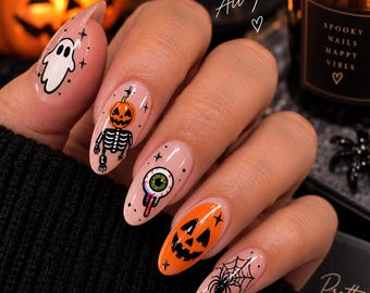 Autocollants pour ongles d'Halloween : fantômes, citrouilles, crânes et bien plus ! Décalcomanies autocollantes pour ongles