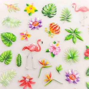 5D Summer Nail Stickers: Flamingo, Tropical Leaf & Flowers