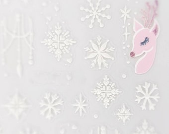 Christmas Nail Stickers- 5D Holiday Nail Art- Xmas Nail Stickers- Winter Nail Stickers- Winter nail decals-Pink Reindeer Nail Art-Snowflake