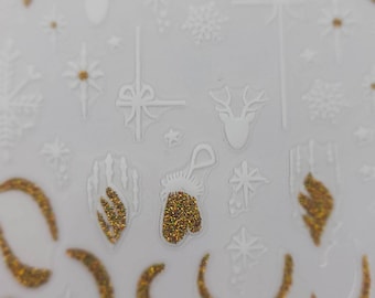 Christmas Nail Stickers-Christmas nail decals-Xmas Nail Stickers-Sparkly Christmas Nail Stickers-Glitter-Gold nail stickers-Xmas nail art