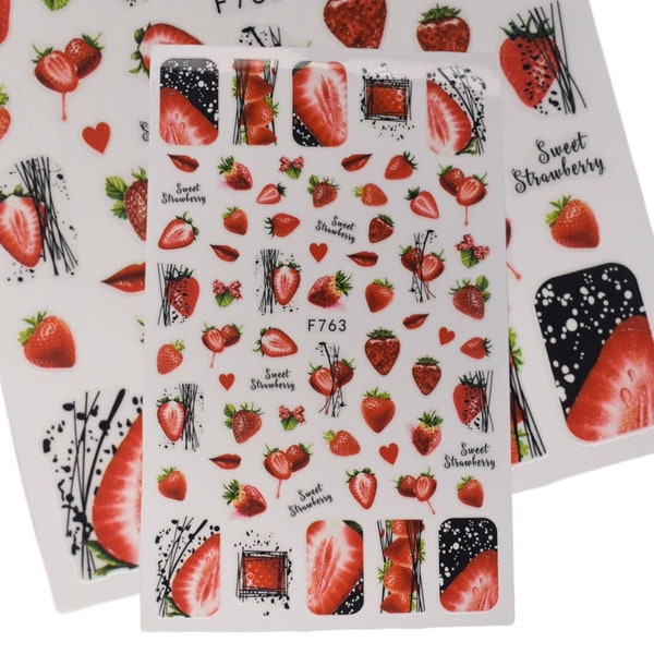 Summer Nail Stickers | Strawberry Nail Decals | Fruit Nail Stickers | Cute Summer Nails| DIY Nail Art | Summer Nail Idea | Strawberries
