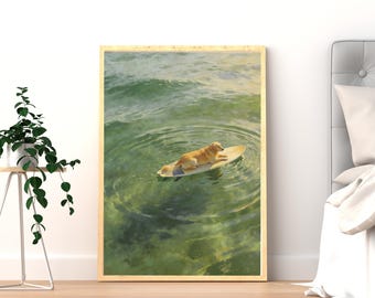 Surfing Dog Wall Art – Printable Coastal Pet Memorial Gift & Beach Décor (Digital Download)