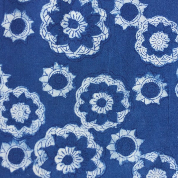 Coupon de Coton léger, bleu indigo, block print, acheté en  Inde, déco à la main, teinture végétale 150 cm x 112