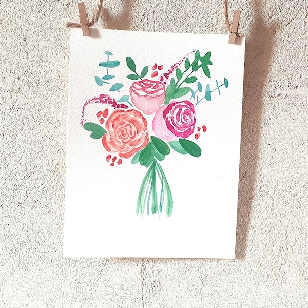 Peinture aquarelle originale sur papier "bouquet de fleur"