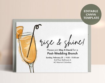 Invito al brunch Rise & Shine / Brunch post matrimonio / Invito a colazione / Modello Canva / DOWNLOAD DIGITALE / BT103