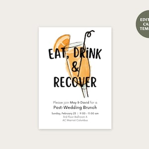 Eat, Drink and Recover | Brunch Invite | Post Wedding Brunch | Canva Template | DIGITAL DOWNLOAD