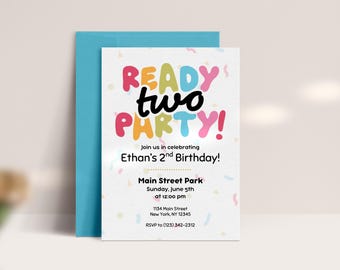 Ready Two Party Baby's 2nd Birthday Party Invite, Digital Invite,  Editable Canva Template