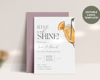 Brunch post matrimonio / Invito al brunch minimalista ed elegante / Rise and Shine / Modello Canva modificabile