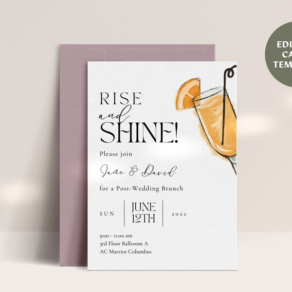 Post Wedding Brunch | Minimal and Classy Brunch Invitation | Rise and Shine | Editable Canva Template