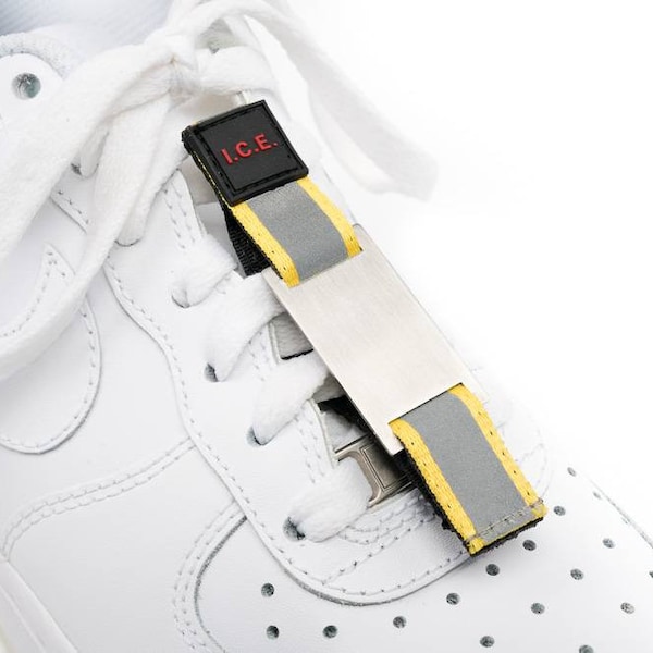Shoe ID nametag, Engraved Alert tag attached to your shoe