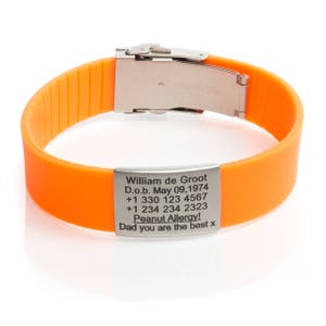 Bracelets d'identification d'urgence gravés personnalisés Orange