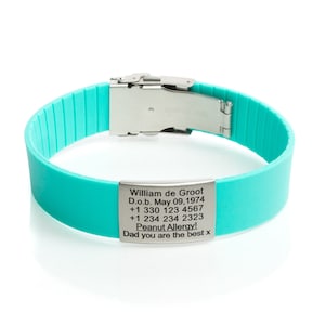 Bracelets d'identification d'urgence gravés personnalisés Turquoise