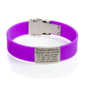 Bracelets d'identification d'urgence gravés personnalisés Violet