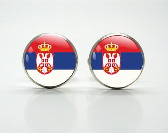 Blue /& White Serbia Flag Cufflinks With Gift Pouch Serbian Country Flags Red