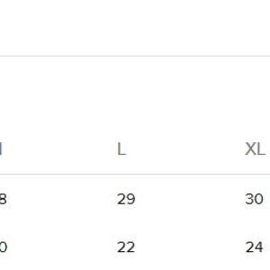 May include: Size chart for a t-shirt with measurements in inches for length and width. Sizes range from S to 3XL.