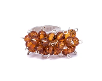 Silver Ring with Little Amber Stones Adjustable