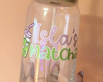 Personalised Matcha Girl Glass Tumbler With Straw