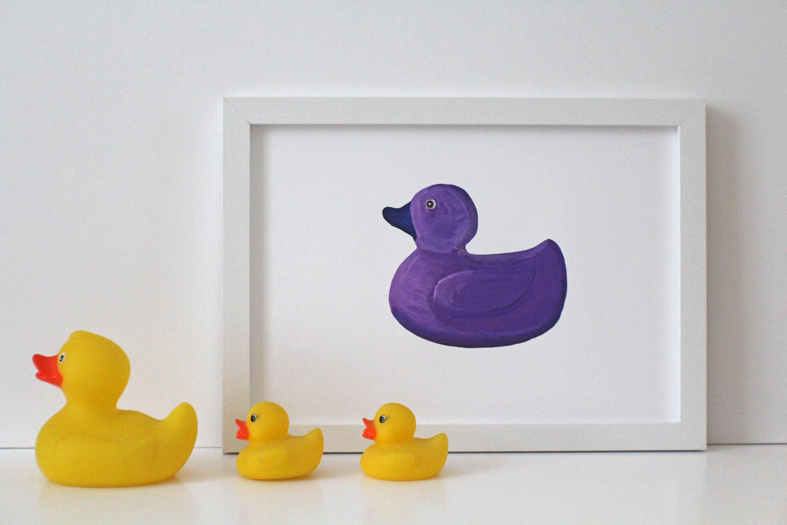 Cadbury Purple Rubber Duck Wall Art Print Painting With White Frame