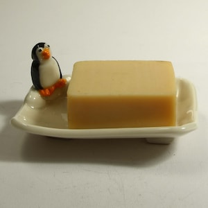 Soap Dish - Penguin decoration. Handmade porcelain ceramic.