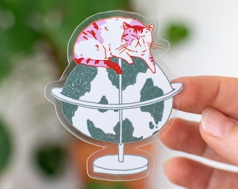 Globetrotter cat | Transparent Sticker, Cat Stickers, Kawaii Sticker, Water Bottle Sticker, Laptop Sticker, Cat sleeping, exotic shorthair