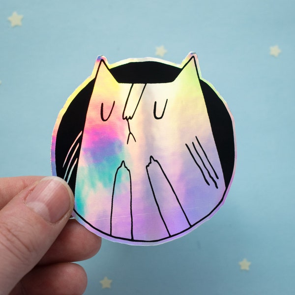 Holographic Cat Sticker| Fuck You Cat, Cat Stickers, Vaporwave Stickers, Kawaii Sticker, Water Bottle Sticker, Laptop Sticker
