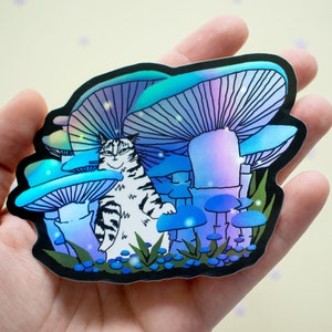 Paddenstoelenbos | Holografische vinylstickers, kattenstickers, vinyl kattenstickers, kawaiisticker, sticker waterfles, laptopstickers