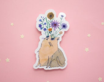 Blooming Cat Eyes | Transparent Sticker, Cat Stickers, Kawaii Sticker, Water Bottle Sticker, Laptop Sticker, Whimsical Art, Flower Bouquet
