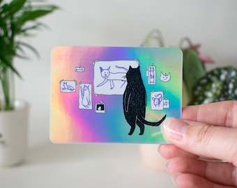 Gallery Cat Sticker | Holographic Stickers, Cat Stickers, Vaporwave Stickers, Kawaii Sticker, Water Bottle Sticker, Laptop Sticker,