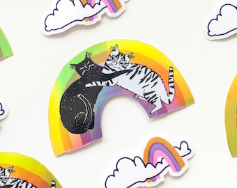 Diversity Rainbow Sticker | Cat Stickers, Holographic Sticker, Kawaii Sticker, Water Bottle Sticker, Laptop Sticker, Iridiscent Rainbow