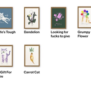 Set of 5 Greeting Cards for every occasion Choose your own, whimsical cat illustration, happy birthday, thank you, flowers and plants image 3