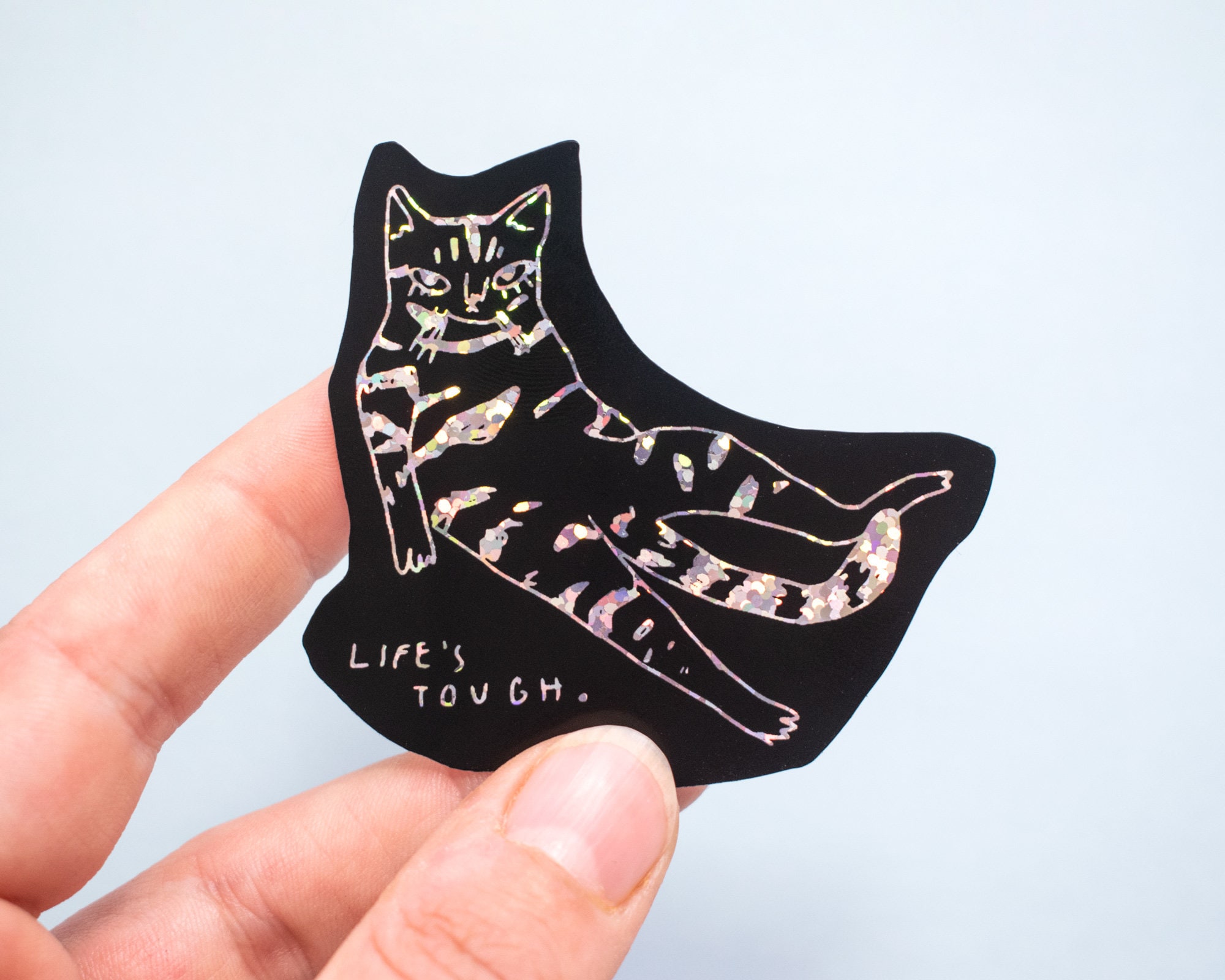 Glitter Cat Sticker Glitter Sticker Holographic Cat Etsy