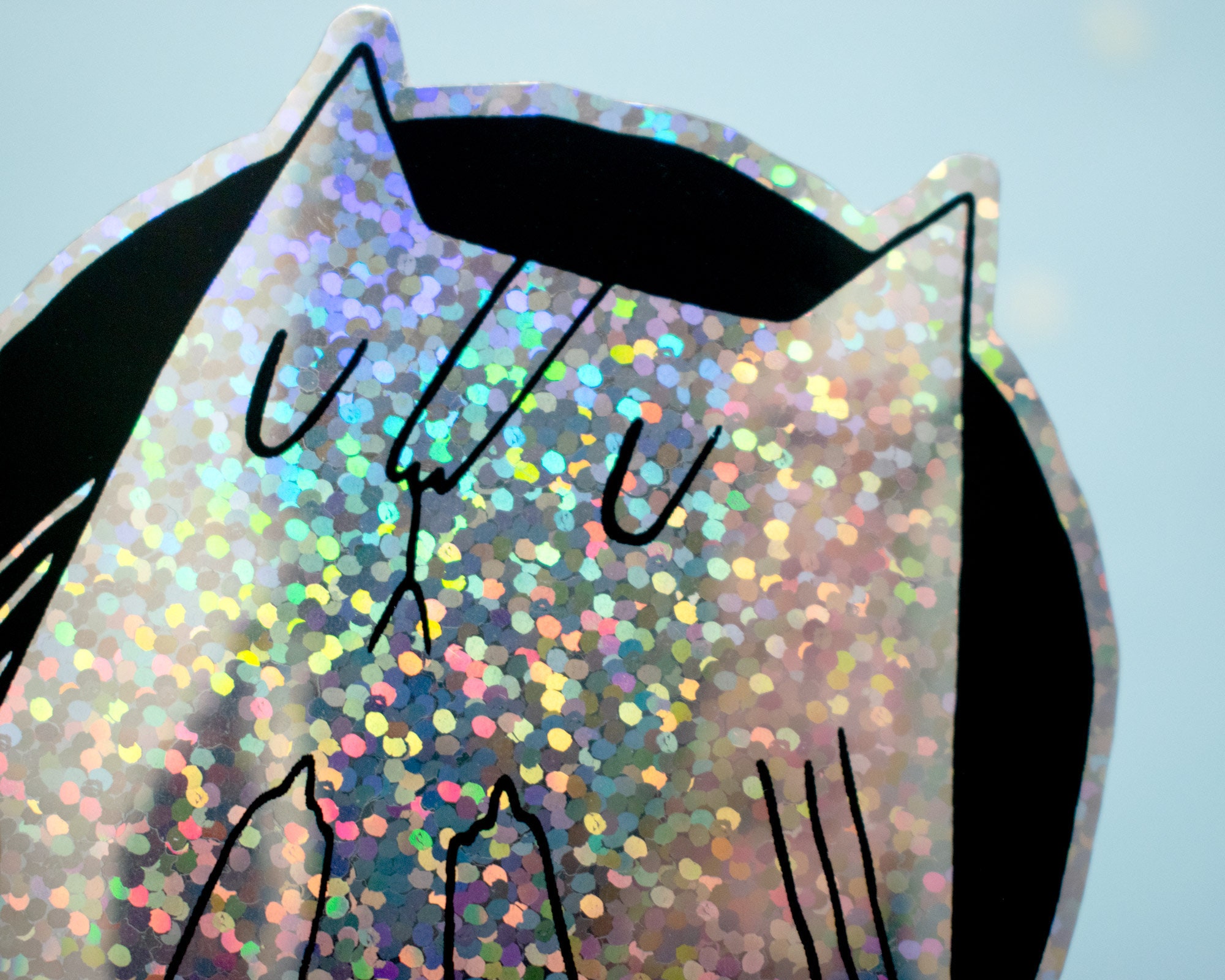 Glitter Cat Sticker Glitter Sticker Holographic Cat Etsy