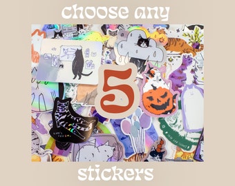 ANY 5 STICKERS | Choose from all designs, Die-Cut, Sticker for Car or Laptop, Water Resistant Vinyl Stickers, Holo Sticker pack, Cat Sticker