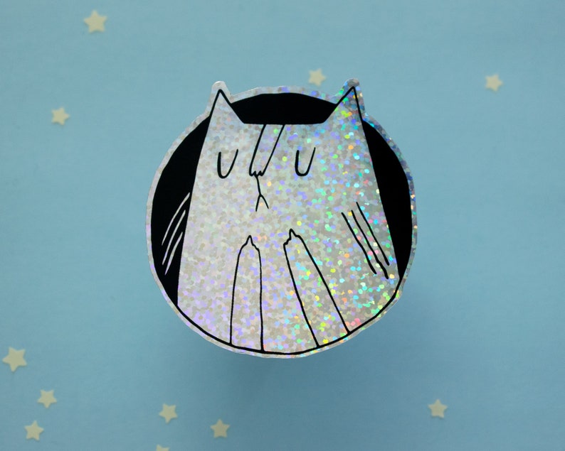 Glitter Cat Sticker Glitter Sticker Holographic Cat Etsy