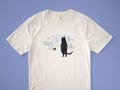 Cat gallery t-shirt | Hand screen printed on beige organic cotton tee with black and blue illustration of a cat judging cat art product logo