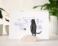 Cat Artist | Giclée art print, Cat Painting, Animal Illustration, Whimsical wall decor, black and white sketch, line drawing, black cat product logo