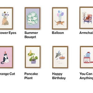 Set of 5 Greeting Cards for every occasion Choose your own, whimsical cat illustration, happy birthday, thank you, flowers and plants image 2