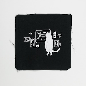 Sew-On Patch: Gallery Cat | Cat Patch, Screen Printed, for Jackets, for Backpack, Black Canvas, Punk Patch, Witchy Patch, Cat Patch