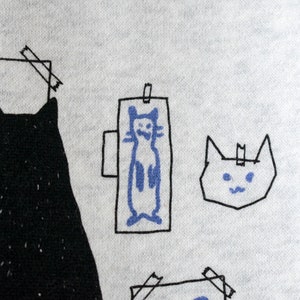 Galerie Sweat à capuche zippé Cat Illustration de chat sérigraphiée à la main sur un sweat à capuche zippé en coton mélangé blanc, art de chat original par The Imprimé Cat image 7