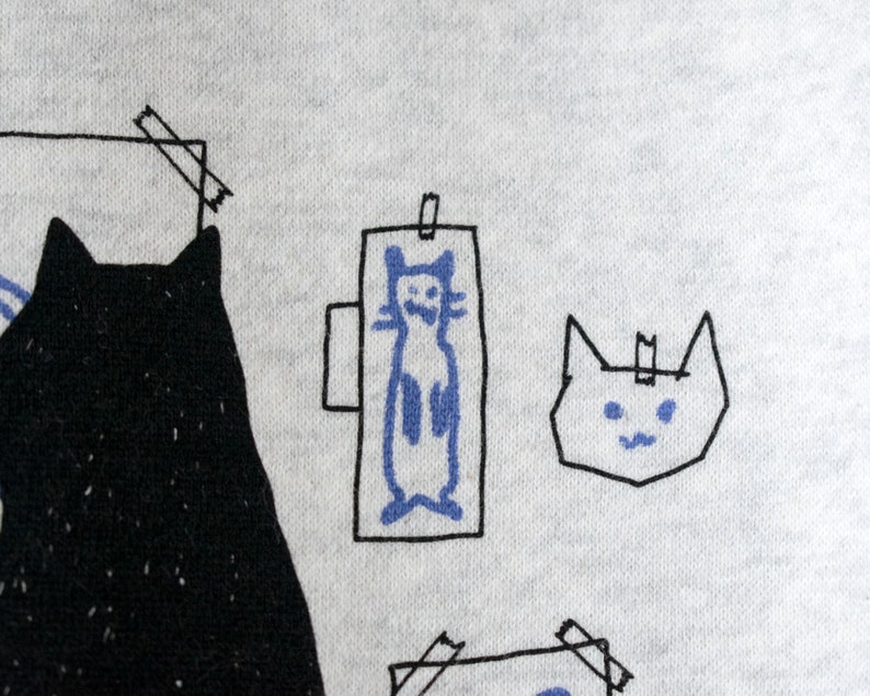 Galerie Sweat à capuche zippé Cat Illustration de chat sérigraphiée à la main sur un sweat à capuche zippé en coton mélangé blanc, art de chat original par The Imprimé Cat image 7