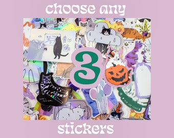 ANY 3 STICKERS | Choose from all designs, Die-Cut, Sticker for Car or Laptop, Water Resistant Vinyl Stickers, Holo Sticker pack, Cat Sticker
