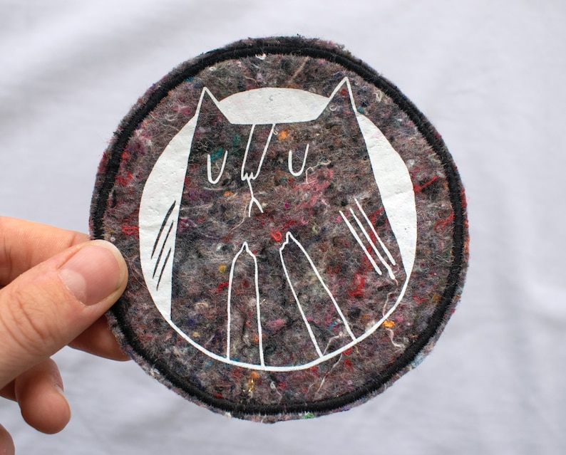 Iron On Rude Cat Patch Round 10cm Screen Printed Upcycled Etsy