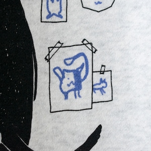 Galerie Sweat à capuche zippé Cat Illustration de chat sérigraphiée à la main sur un sweat à capuche zippé en coton mélangé blanc, art de chat original par The Imprimé Cat image 5