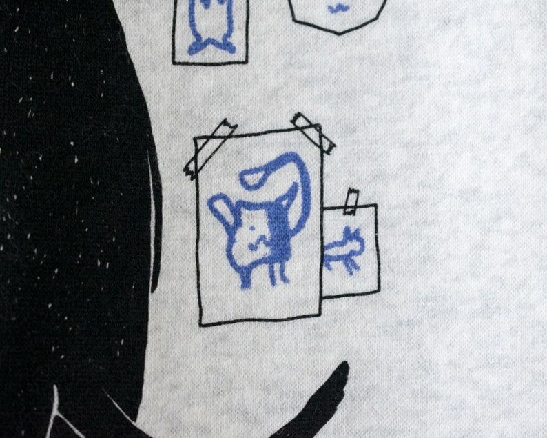 Galerie Sweat à capuche zippé Cat Illustration de chat sérigraphiée à la main sur un sweat à capuche zippé en coton mélangé blanc, art de chat original par The Imprimé Cat image 5